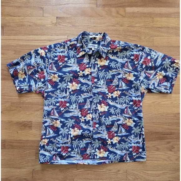 Hawaiian Tropic Other - Campia Moda Hawaiian Shirt Mens XL 100% Cotton Blue Tropical Coastal